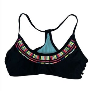 Xhilaration black sport bra style bikini swim top size small